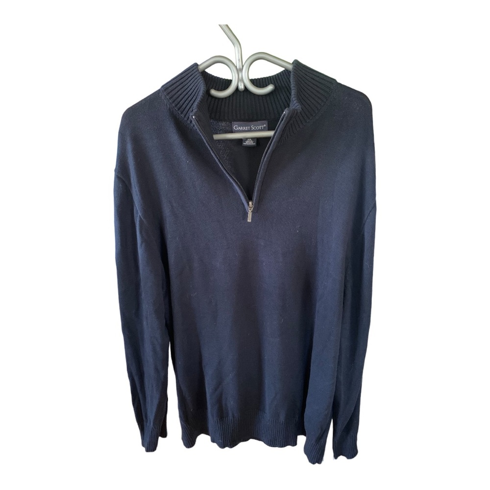 Garret Scott Men’s Sweater XXL 1/4 Zip 100% Italian pima cotton Dark Blue